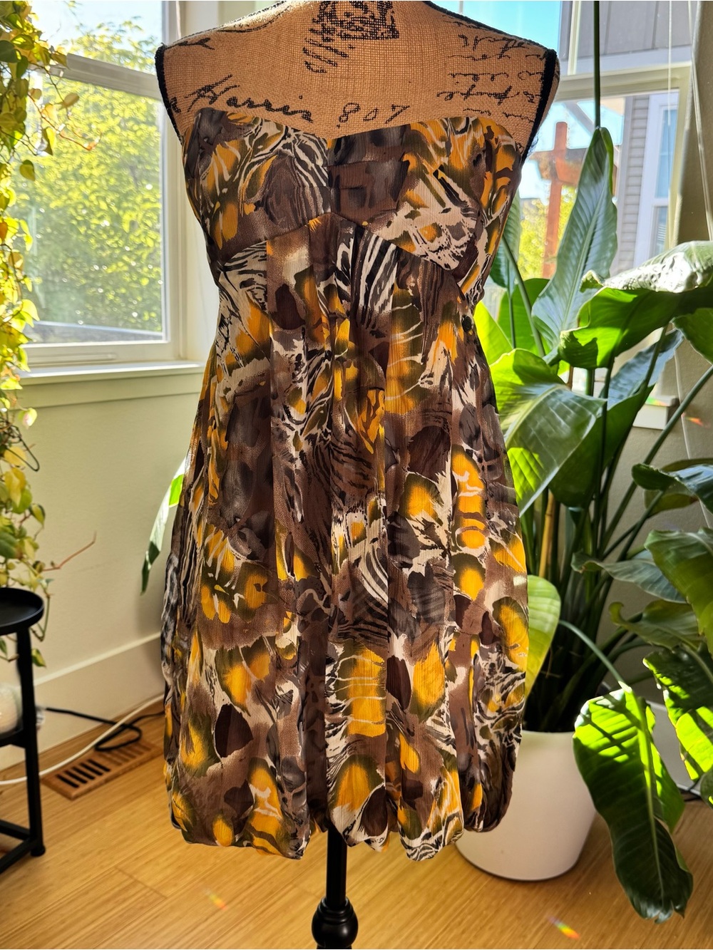Guess Strapless Floral-Abstract Bubble Hem Dress